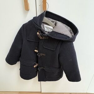 Zara toddler boy 2T 2-3 navy blue hood pea coat toggle buttons w pockets winter